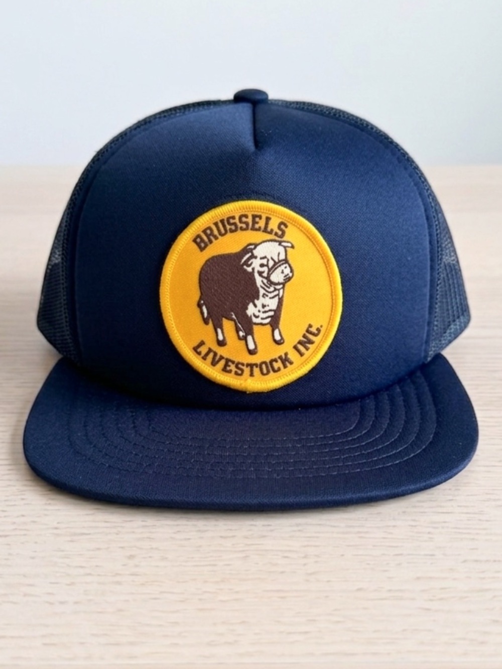 Vintage Brussels Livestock Inc Navy Trucker Hat Mesh Snapback Bull Patch Cap